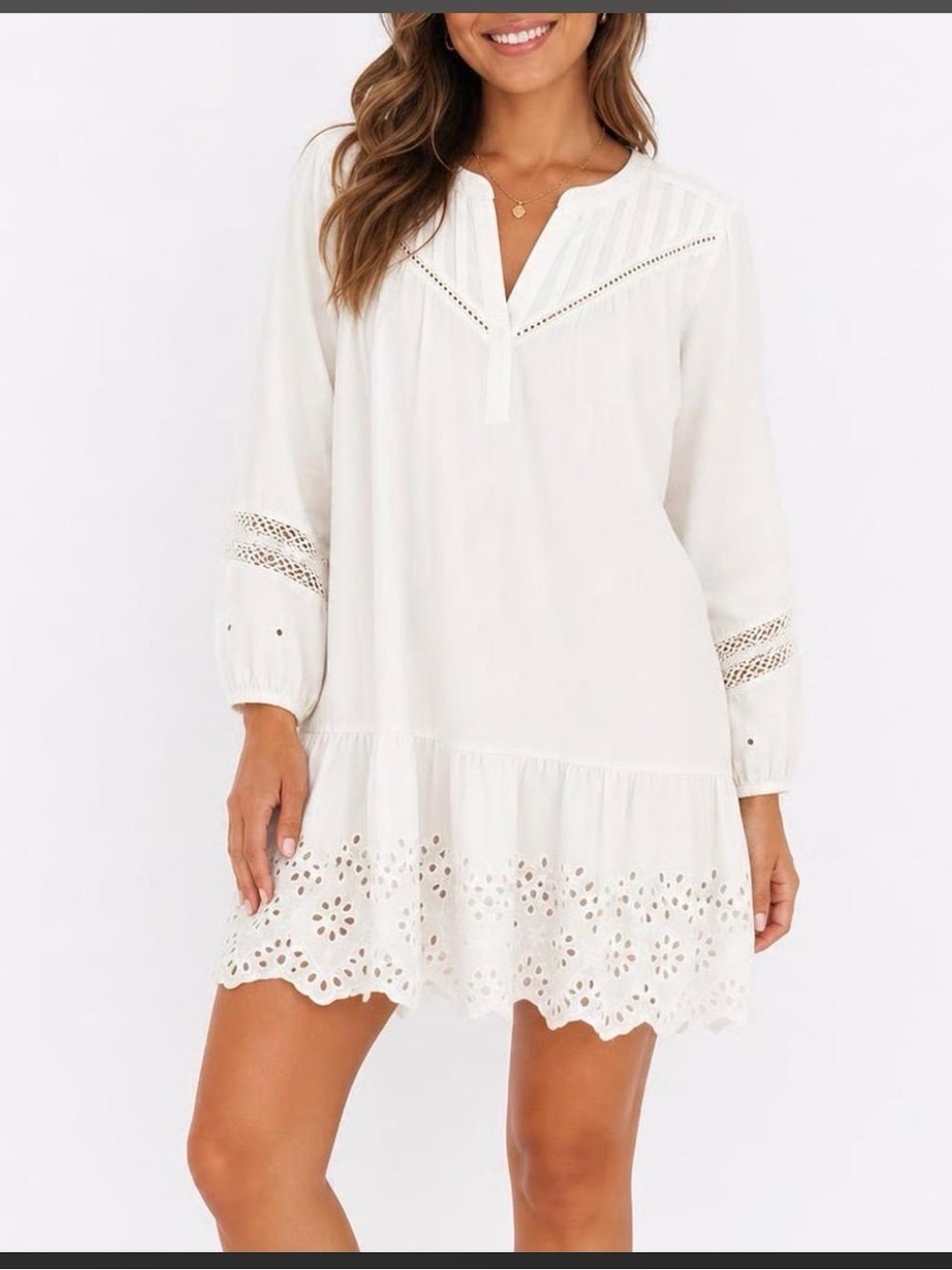 2 for $30 sale: Loft white cotton linen blend eyelet mini tunic dress - S